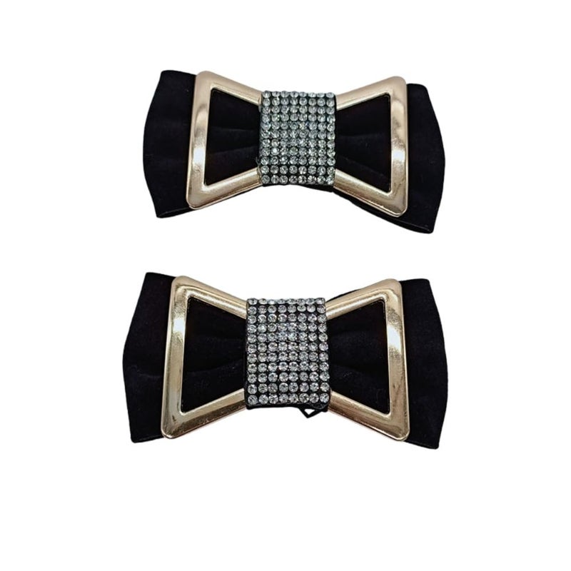 Douqu A Pair Korean Black Velvet Rhinestone Bow Shoe Decoration Charms Wedding Bridal Shoe Clips for Women High Heel - Image 1